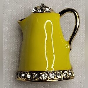 NEW Decorative Yellow Rhinestone Enamel Coffee Pot Brooch / Pin